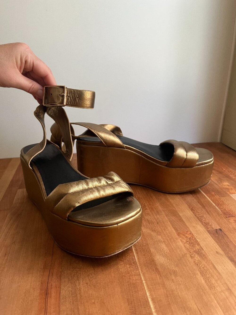 Charlotte Stone Metallic Gold Platform Wedge Sa